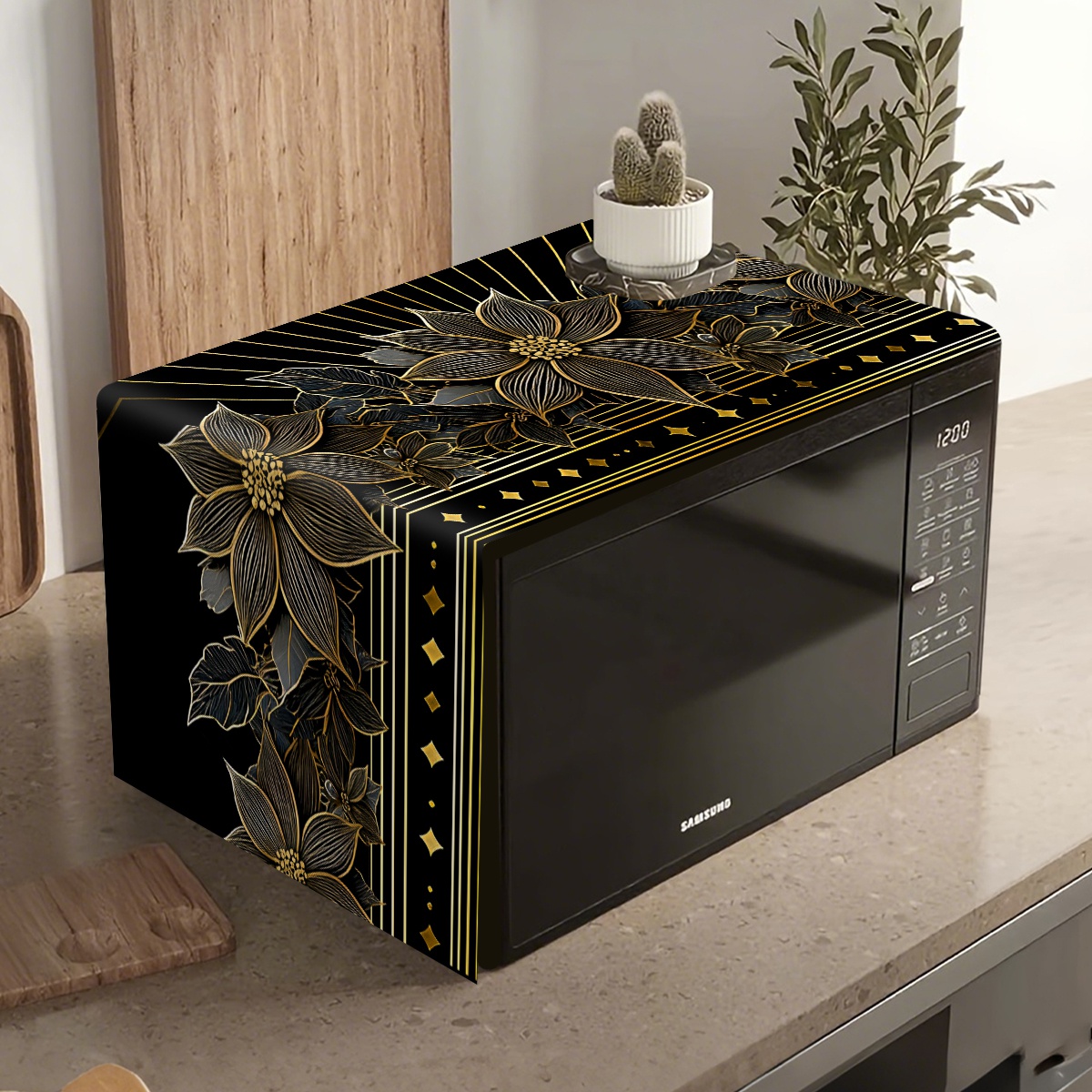 Kitchen Appliances Luxury - Роскошный черно-золотой чехол для микроволновой печи